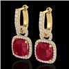 Image 1 : 6 CTW Ruby & Micro Pave VS/SI Diamond Earrings 18K Yellow Gold - REF-118F9N - 22969