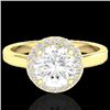 Image 1 : 1.75 CTW Halo VS/SI Diamond Micro Pave Ring Solitaire 18K Yellow Gold - REF-485F2N - 21640