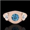 Image 2 : 1.06 CTW Fancy Intense Blue Diamond Art Deco 3 Stone Ring 18K Rose Gold - REF-154Y5K - 37496