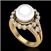 Image 2 : 0.83 Ct Micro Pave VS/SI Diamond & Pearl Halo Ring 18K Yellow Gold - REF-83A8X - 20707
