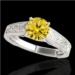 1 CTW Certified Si/I Fancy Intense Yellow Diamond Solitaire Ring 10K White Gold - REF-152N8Y - 35189