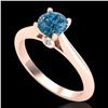 Image 1 : 0.83 CTW Fancy Intense Blue Diamond Solitaire Art Deco Ring 18K Rose Gold - REF-87T3M - 38196