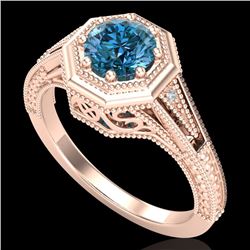 0.84 CTW Fancy Intense Blue Diamond Solitaire Art Deco Ring 18K Rose Gold - REF-161F8N - 37930