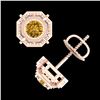 Image 4 : 1.11 CTW Intense Fancy Yellow Diamond Art Deco Stud Earrings 18K Rose Gold - REF-158H2A - 37456