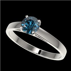 0.75 CTW Certified Intense Blue SI Diamond Solitaire Engagement Ring 10K White Gold - REF-70F5N - 32