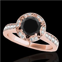 1.5 CTW Certified VS Black Diamond Solitaire Halo Ring 10K Rose Gold - REF-77M3H - 34233