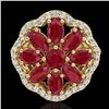 Image 2 : 4 CTW Ruby & VS/SI Diamond Cluster Designer Halo Ring 10K Yellow Gold - REF-63F8N - 20785