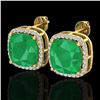 Image 1 : 12 CTW Emerald & Micro Pave Halo VS/SI Diamond Earrings Solitaire 18K Yellow Gold - REF-158W2F - 230