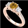 Image 1 : 1.67 CTW Intense Fancy Yellow Diamond Art Deco 3 Stone Ring 18K Rose Gold - REF-254Y5K - 37813