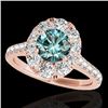 Image 1 : 2 CTW Si Certified Blue Diamond Solitaire Halo Ring 10K Rose Gold - REF-210H9A - 34084
