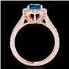 Image 2 : 2 CTW Si Certified Blue Diamond Solitaire Halo Ring 10K Rose Gold - REF-210H9A - 34084