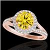 Image 1 : 1.85 CTW Certified Si/I Fancy Intense Yellow Diamond Solitaire Halo Ring 10K Rose Gold - REF-218H2A 