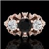 Image 2 : 2.26 CTW Fancy Black Diamond Art Deco Micro Pave 3 Stone Ring 18K Rose Gold - REF-218X2T - 37745