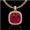 Image 2 : 6 CTW Ruby & Micro Pave Halo VS/SI Diamond Necklace Solitaire 18K Yellow Gold - REF-85X5T - 23085