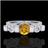 Image 2 : 2.3 CTW Intense Fancy Yellow Diamond Micro Pave 3 Stone Ring 18K White Gold - REF-236Y4K - 37644