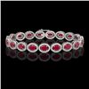 Image 1 : 15.2 CTW Ruby & Diamond Halo Bracelet 10K White Gold - REF-255W3F - 40454