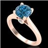 Image 1 : 1.6 CTW Intense Blue Diamond Solitaire Engagement Art Deco Ring 18K Rose Gold - REF-289T3M - 38217