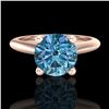 Image 2 : 1.6 CTW Intense Blue Diamond Solitaire Engagement Art Deco Ring 18K Rose Gold - REF-289T3M - 38217