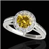 Image 1 : 1.45 CTW Certified Si/I Fancy Intense Yellow Diamond Solitaire Halo Ring 10K White Gold - REF-209X3T