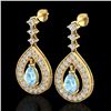 Image 1 : 2.25 CTW Aquamarine & Micro Pave VS/SI Diamond Earrings Designer 14K Yellow Gold - REF-103Y3K - 2314