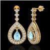 Image 2 : 2.25 CTW Aquamarine & Micro Pave VS/SI Diamond Earrings Designer 14K Yellow Gold - REF-103Y3K - 2314