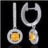 Image 2 : 1.75 CTW Citrine & Micro Pave Halo VS/SI Diamond Earrings 18K White Gold - REF-82A8X - 23248