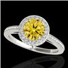 Image 1 : 1.55 CTW Certified Si/I Fancy Intense Yellow Diamond Solitaire Halo Ring 10K White Gold - REF-180M2H