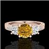 Image 2 : 1.41 CTW Intense Fancy Yellow Diamond Art Deco 3 Stone Ring 18K Rose Gold - REF-180M2H - 37764