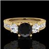 Image 2 : 2.07 CTW Fancy Black Diamond Solitaire Art Deco 3 Stone Ring 18K Yellow Gold - REF-200M2H - 37781
