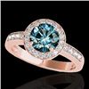 Image 1 : 2 CTW Si Certified Blue Diamond Solitaire Halo Ring 10K Rose Gold - REF-300W2F - 34357