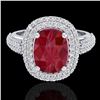 Image 1 : 3.50 CTW Ruby & Micro Pave VS/SI Diamond Halo Ring 18K White Gold - REF-143T6M - 20721