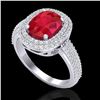 Image 2 : 3.50 CTW Ruby & Micro Pave VS/SI Diamond Halo Ring 18K White Gold - REF-143T6M - 20721