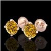 Image 1 : 2.5 CTW Intense Fancy Yellow Diamond Art Deco Stud Earrings 18K Rose Gold - REF-354X5T - 38254