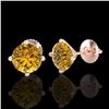 Image 2 : 2.5 CTW Intense Fancy Yellow Diamond Art Deco Stud Earrings 18K Rose Gold - REF-354X5T - 38254