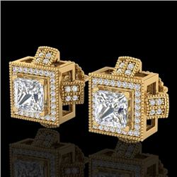 2.75 CTW Princess VS/SI Diamond Micro Pave Stud Earrings 18K Yellow Gold - REF-684W3F - 37189