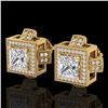 Image 1 : 2.75 CTW Princess VS/SI Diamond Micro Pave Stud Earrings 18K Yellow Gold - REF-684W3F - 37189