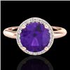 Image 1 : 2 CTW Amethyst & Micro Pave VS/SI Diamond Ring Halo 14K Rose Gold - REF-44W9F - 23204