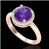 Image 2 : 2 CTW Amethyst & Micro Pave VS/SI Diamond Ring Halo 14K Rose Gold - REF-44W9F - 23204