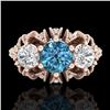 Image 2 : 2.26 CTW Fancy Intense Blue Diamond Art Deco 3 Stone Ring 18K Rose Gold - REF-254W5F - 37748