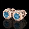 Image 1 : 1.07 CTW Fancy Intense Blue Diamond Art Deco Stud Earrings 18K Rose Gold - REF-118W2F - 37937