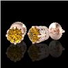 Image 2 : 1.75 CTW Intense Fancy Yellow Diamond Art Deco Stud Earrings 18K Rose Gold - REF-172W8F - 37358