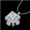 Image 2 : 1.46 CTW Princess VS/SI Diamond Solitaire Micro Pave Necklace 18K White Gold - REF-418W2F - 37193