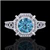 Image 2 : 1 CTW Intense Blue Diamond Solitaire Engagement Art Deco Ring 18K White Gold - REF-200M2H - 37446