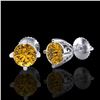 Image 2 : 1.5 CTW Intense Fancy Yellow Diamond Art Deco Stud Earrings 18K White Gold - REF-263N6Y - 38071