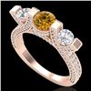 Image 1 : 2.3 CTW Intense Fancy Yellow Diamond Micro Pave 3 Stone Ring 18K Rose Gold - REF-236W4F - 37645