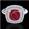 Image 1 : 2.52 CTW Ruby & Micro VS/SI Diamond Pave Halo Ring 18K White Gold - REF-77W3F - 20766