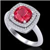 Image 2 : 2.52 CTW Ruby & Micro VS/SI Diamond Pave Halo Ring 18K White Gold - REF-77W3F - 20766