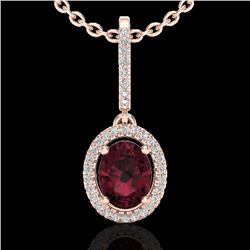 2 CTW Garnet & Micro Pave VS/SI Diamond Necklace Solitaire Halo 14K Rose Gold - REF-48M4H - 20660
