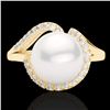Image 1 : 0.27 CTW VS/SI Diamond & White Pearl Designer Ring 18K Yellow Gold - REF-50N8Y - 22624