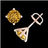 Image 4 : 2 CTW Intense Fancy Yellow Diamond Art Deco Stud Earrings 18K Rose Gold - REF-272A8X - 38247